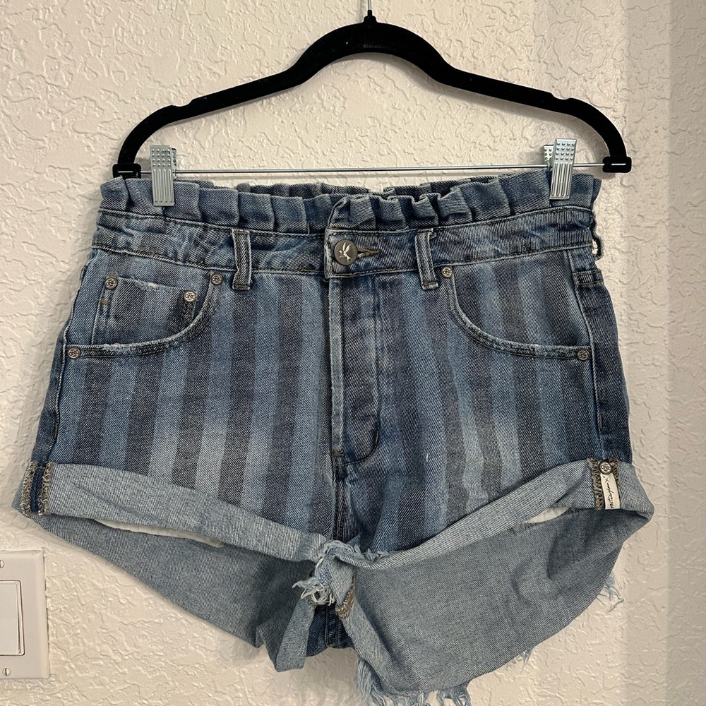 One Teaspoon Blue Stripe Denim Women Shorts
